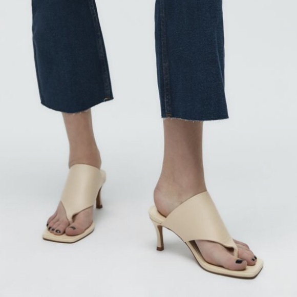 Zara Leather Ecru Thong Heeled Mule - Picture 6 of 6